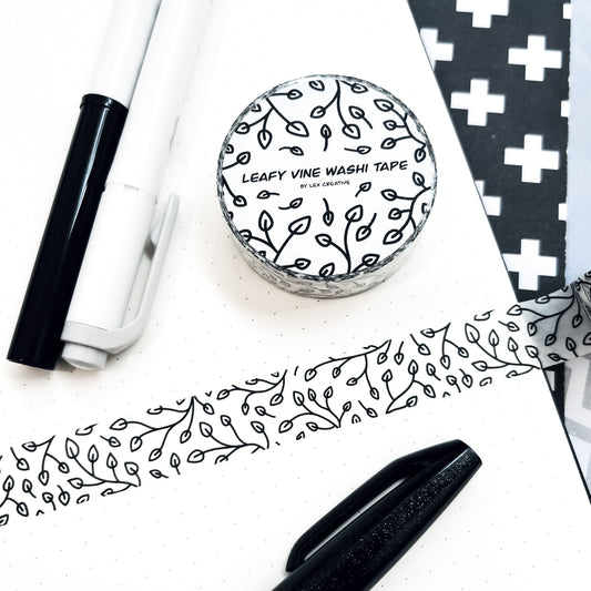 Leafy Vine Washi Tape - Black & White