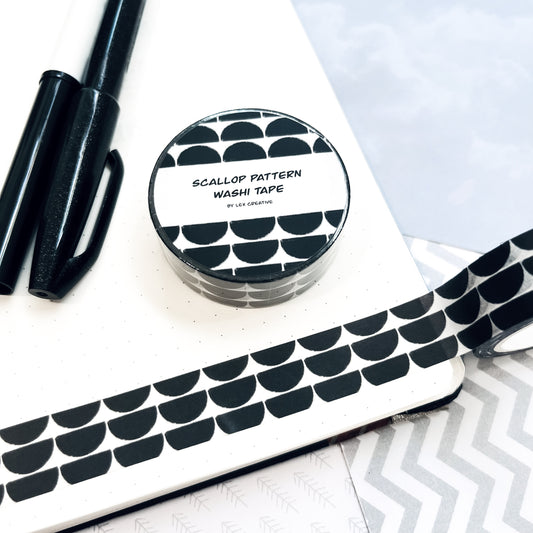 Scallop Pattern Washi Tape - Black & White
