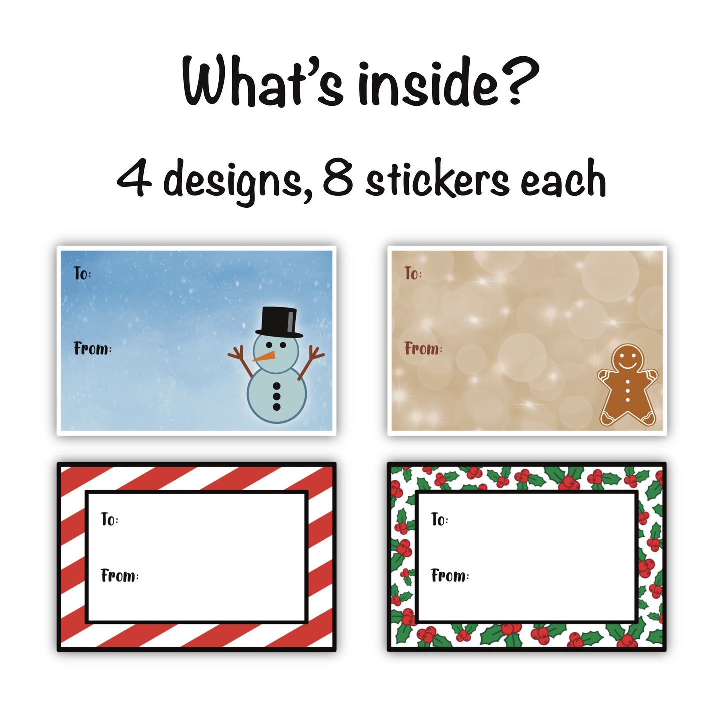 Christmas Gift Tag Stickers - Set of 4 Designs